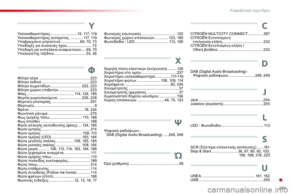 CITROEN C4 CACTUS 2015  ΟΔΗΓΌΣ ΧΡΉΣΗΣ (in Greek) 309
C4-cactus_el_Chap13_index-alpha_ed02-2014
χαμηλή πίεση ελαστικών (ανίχνευση) .........12 6χε
ιριστήρια στο τιμόνι  ................................