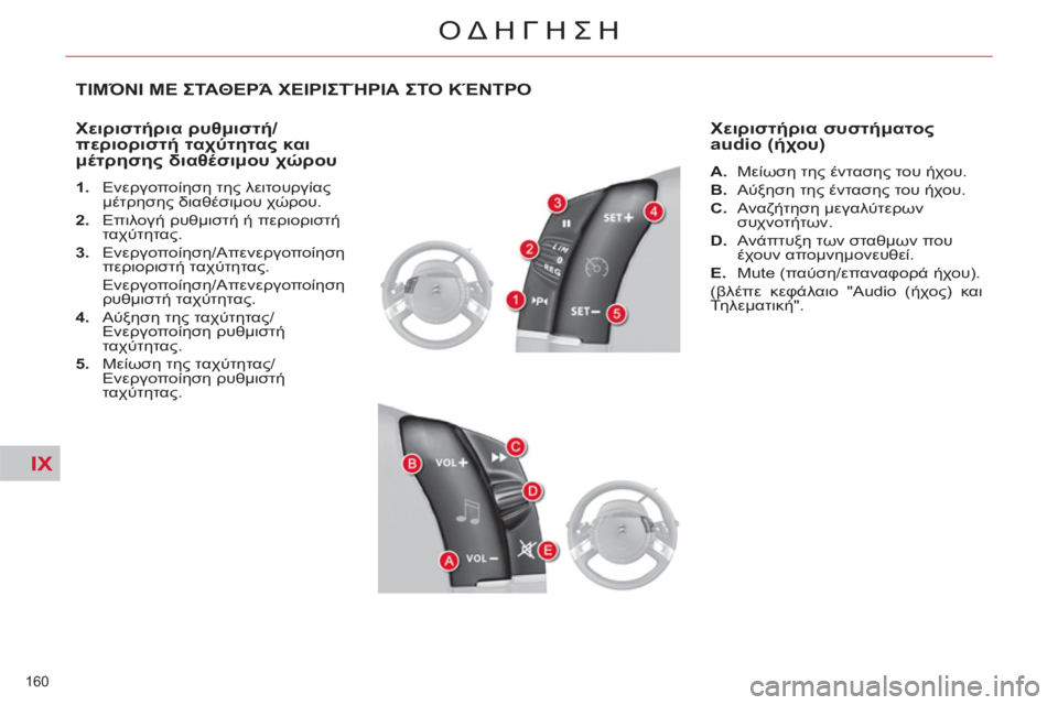 CITROEN C4 PICASSO 2013  ΟΔΗΓΌΣ ΧΡΉΣΗΣ (in Greek) IX
160 
ΟΔΗΓΗΣΗ
ΤΙΜΌΝΙ ΜΕ ΣΤΑΘΕΡΆ ΧΕΙΡΙΣΤΉΡΙΑ ΣΤΟ ΚΈΝΤΡΟ
   
Χειριστήρια ρυθμιστή/
περιοριστή ταχύτητας και 
μέτρ