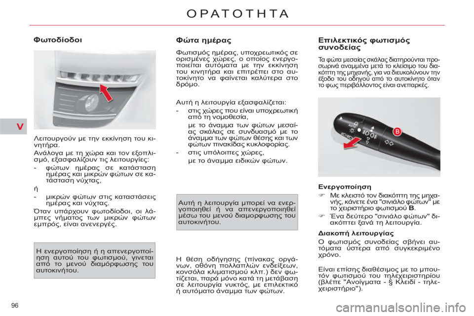 CITROEN C4 PICASSO 2013  ΟΔΗΓΌΣ ΧΡΉΣΗΣ (in Greek) V
96 
ΟΡΑΤΟΤΗΤΑ
   
 
 
 
 
 
Φώτα ημέρας 
 
Φωτισμός ημέρας, υποχρεωτικός σε 
ορισμένες χώρες, ο οποίος ενεργο-
ποιείτ