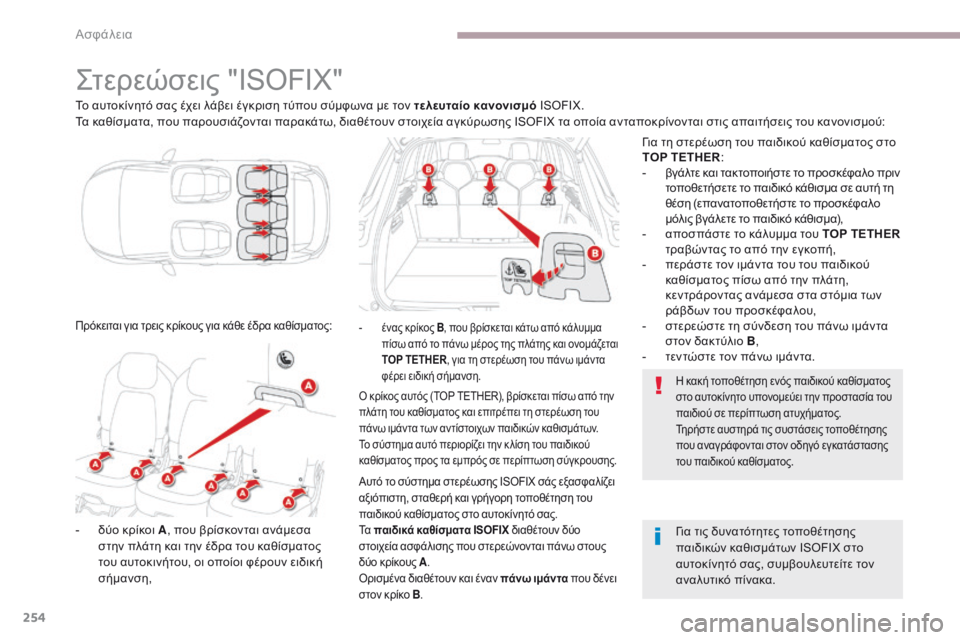 CITROEN C4 SPACETOURER 2018  ΟΔΗΓΌΣ ΧΡΉΣΗΣ (in Greek) 254
C4-Picasso-II_el_Chap06_securite_ed02-2016
ςτερεώσεις "ISOFIX"
Το αυτοκίνητό σας έχει λάβει έγκριση τύπου σύμφωνα με τον τελε�