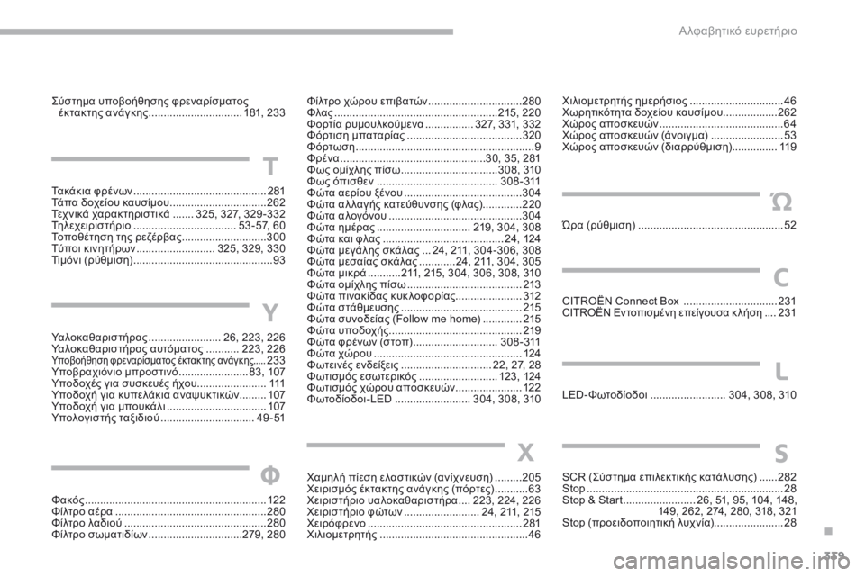 CITROEN C4 SPACETOURER 2018 ΟΔΗΓΌΣ ΧΡΉΣΗΣ (in Greek) 339
C4-Picasso-II_el_Chap10_index-alpha_ed02-2016
ςύστημα υποβοήθησης φρεναρίσματος έκτακτης ανάγκης ............................... 1 81, 233
Τ
Τακά CITROEN C4 SPACETOURER 2018 ΟΔΗΓΌΣ ΧΡΉΣΗΣ (in Greek) 339
C4-Picasso-II_el_Chap10_index-alpha_ed02-2016
ςύστημα υποβοήθησης φρεναρίσματος έκτακτης ανάγκης ............................... 1 81, 233
Τ
Τακά