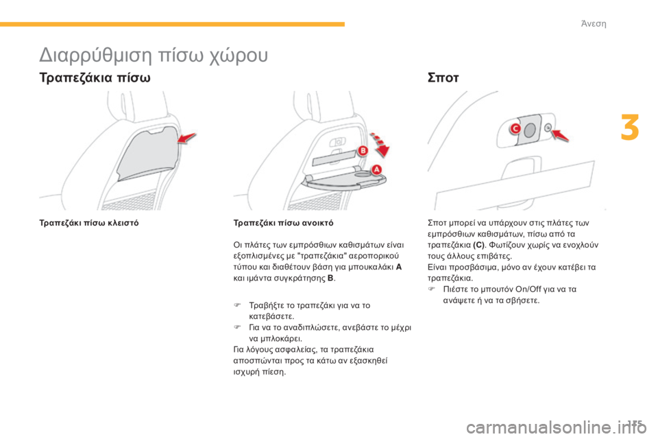 CITROEN C4 SPACETOURER 2015 ΟΔΗΓΌΣ ΧΡΉΣΗΣ (in Greek) 115
C4-Picasso-II_el_Chap03_confort_ed01-2014
διαρρύθμιση πίσω χώρου
Τραπεζάκια πίσω
όι πλάτες των εμπρόσθιων καθισμάτων είναι
ε CITROEN C4 SPACETOURER 2015 ΟΔΗΓΌΣ ΧΡΉΣΗΣ (in Greek) 115
C4-Picasso-II_el_Chap03_confort_ed01-2014
διαρρύθμιση πίσω χώρου
Τραπεζάκια πίσω
όι πλάτες των εμπρόσθιων καθισμάτων είναι
ε