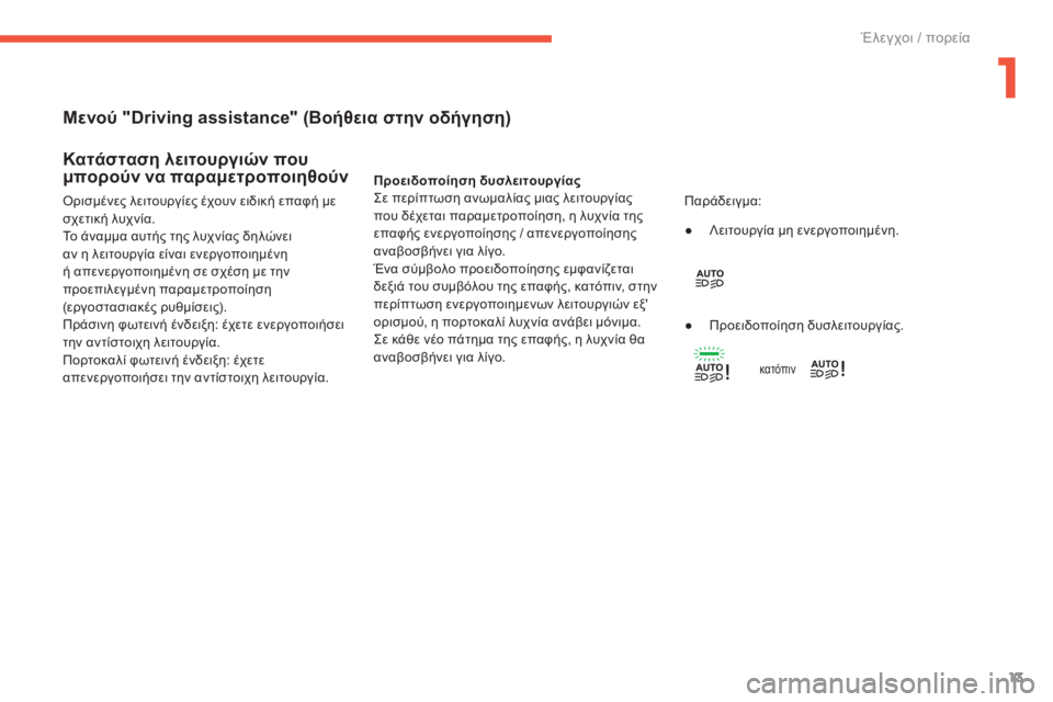 CITROEN C4 SPACETOURER 2015 ΟΔΗΓΌΣ ΧΡΉΣΗΣ (in Greek) 13
C4-Picasso-II_el_Chap01_controle-de-marche_ed01-2014
Κατάσταση λειτουργιών που
μπορούν να παραμετροποιηθούν
όρισμένες λειτουργίε CITROEN C4 SPACETOURER 2015 ΟΔΗΓΌΣ ΧΡΉΣΗΣ (in Greek) 13
C4-Picasso-II_el_Chap01_controle-de-marche_ed01-2014
Κατάσταση λειτουργιών που
μπορούν να παραμετροποιηθούν
όρισμένες λειτουργίε