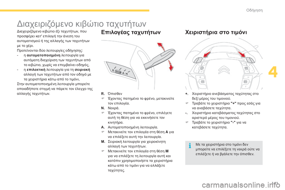 CITROEN C4 SPACETOURER 2015 ΟΔΗΓΌΣ ΧΡΉΣΗΣ (in Greek) 141
C4-Picasso-II_el_Chap04_conduite_ed01-2014
διαχειριζόμενο κιβώτιο ταχυτήτων
διαχειριζόμενο κιβώτιο έξι ταχυτήτων, που
προσφ CITROEN C4 SPACETOURER 2015 ΟΔΗΓΌΣ ΧΡΉΣΗΣ (in Greek) 141
C4-Picasso-II_el_Chap04_conduite_ed01-2014
διαχειριζόμενο κιβώτιο ταχυτήτων
διαχειριζόμενο κιβώτιο έξι ταχυτήτων, που
προσφ
