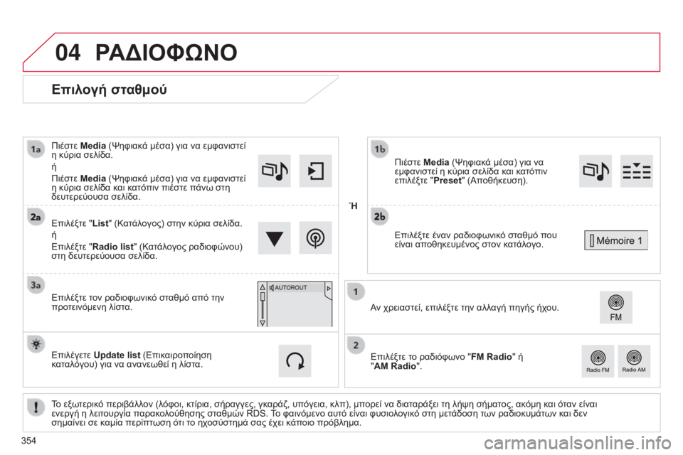 CITROEN C4 SPACETOURER 2015 ΟΔΗΓΌΣ ΧΡΉΣΗΣ (in Greek) 04
C4-Picasso-II_el_Chap10b_SMEGplus_ed01-2014
Επιλογή σταθμού
Το εξωτερικό περιβάλλον (λόφοι, κτίρια, σήραγγες, γκαράζ, υπόγεια, κ CITROEN C4 SPACETOURER 2015 ΟΔΗΓΌΣ ΧΡΉΣΗΣ (in Greek) 04
C4-Picasso-II_el_Chap10b_SMEGplus_ed01-2014
Επιλογή σταθμού
Το εξωτερικό περιβάλλον (λόφοι, κτίρια, σήραγγες, γκαράζ, υπόγεια, κ
