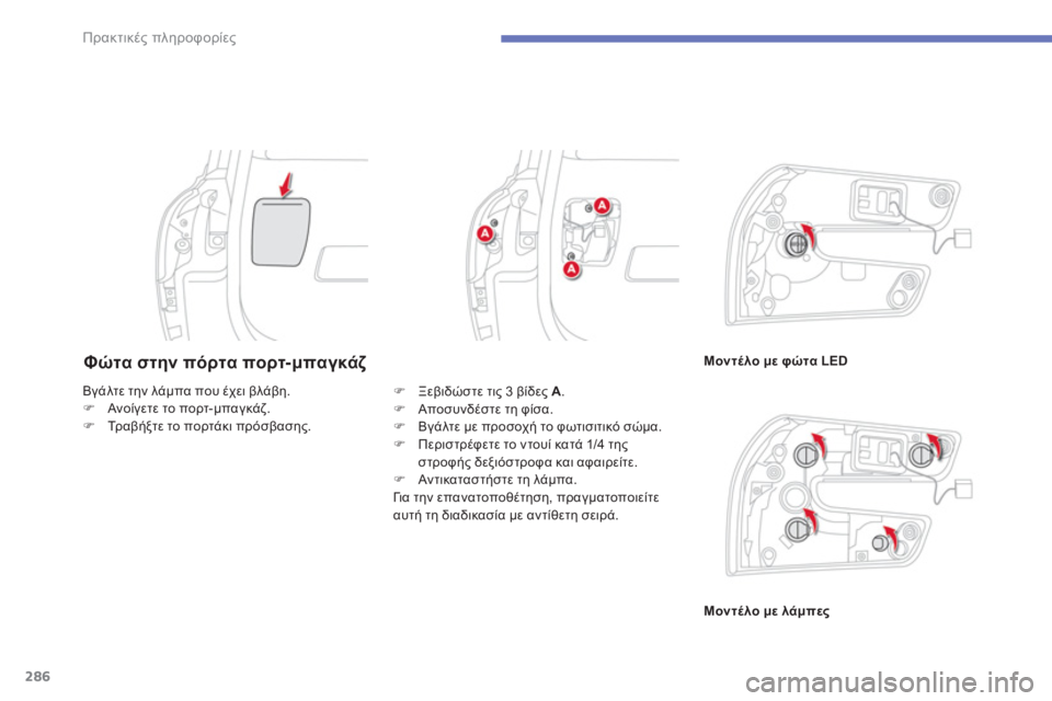 CITROEN C4 SPACETOURER 2014  ΟΔΗΓΌΣ ΧΡΉΣΗΣ (in Greek) 286
Πρακτικές πληροφορίες
 
 
 
 
 
 
 
 
 
 
 
 
 
 
 
 
 Φώτα στην πόρτα πορτ-μπαγκάζΜοντέλο με φώτα LED
Μοντέλο με λάμπες
Β