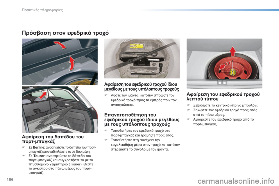 CITROEN C5 2016  ΟΔΗΓΌΣ ΧΡΉΣΗΣ (in Greek) 186
C5_el_Chap08_information_ed01-2015
Πρόσβαση στον εφεδρικό τροχό
Αφαίρεση του δαπέδου του 
πορτ-μπαγκάζ
F ςε Berline : ανασηκώστ