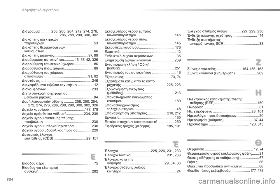 CITROEN C5 2016  ΟΔΗΓΌΣ ΧΡΉΣΗΣ (in Greek) 334
C5_el_Chap12_index-alpha_ed01-2015
Έλεγχος στάθμης υγρών ..............227, 229, 230
Ένδειξη αλ λαγής ταχύτητας  .........................114
Ένδειξ