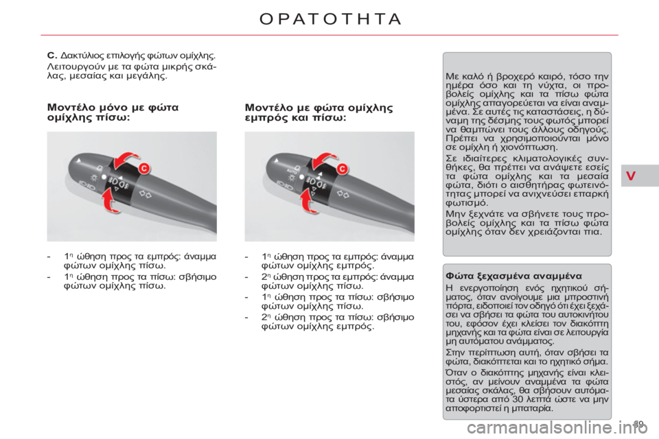 CITROEN C5 2012  ΟΔΗΓΌΣ ΧΡΉΣΗΣ (in Greek) V
89 
ΟΡΑΤΟΤΗΤΑ
   
 
 
 
 
 
 
 
 
C. 
  Δακτύλιος επιλογής φώτων ομίχλης. 
 
Λειτουργούν με τα φώτα μικρής σκά-
λας, μεσαία