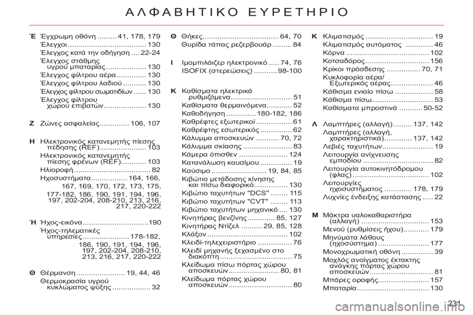 CITROEN C-CROSSER 2012 ΟΔΗΓΌΣ ΧΡΉΣΗΣ (in Greek) 231
ΑΛΦΑΒΗΤΙΚΟ ΕΥΡΕΤΗΡΙΟ
ΘΚλιματισμός ................................ 19
Κλιματισμός αυτόματος ............. 46
Κόρνα ........................ CITROEN C-CROSSER 2012 ΟΔΗΓΌΣ ΧΡΉΣΗΣ (in Greek) 231
ΑΛΦΑΒΗΤΙΚΟ ΕΥΡΕΤΗΡΙΟ
ΘΚλιματισμός ................................ 19
Κλιματισμός αυτόματος ............. 46
Κόρνα ........................