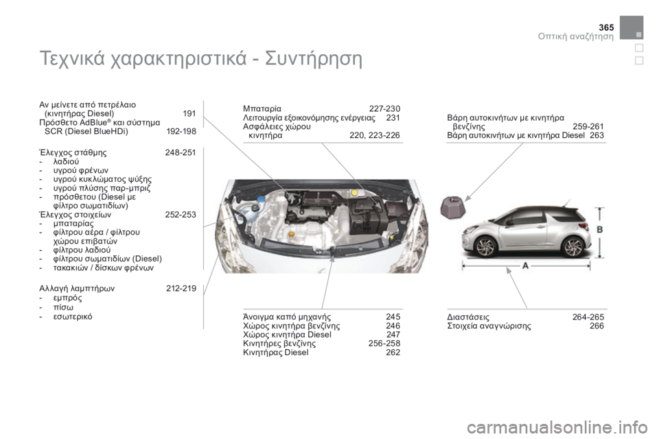 CITROEN DS3 2017 ΟΔΗΓΌΣ ΧΡΉΣΗΣ (in Greek) 365
DS3_el_Chap12_index-recherche_ed02-2015
Τεχνικά χαρακτηριστικά - Συντήρηση
Αν μείνετε από πετρέλαιο (κινητήρας Diesel) 19 1
Πρόσθ CITROEN DS3 2017 ΟΔΗΓΌΣ ΧΡΉΣΗΣ (in Greek) 365
DS3_el_Chap12_index-recherche_ed02-2015
Τεχνικά χαρακτηριστικά - Συντήρηση
Αν μείνετε από πετρέλαιο (κινητήρας Diesel) 19 1
Πρόσθ