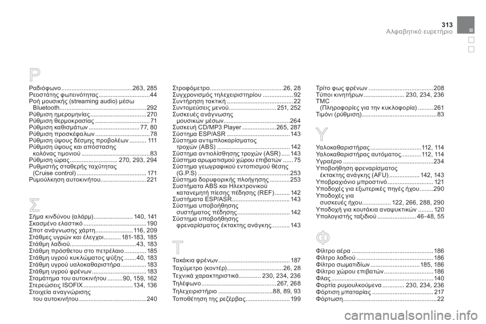 CITROEN DS3 2011  ΟΔΗΓΌΣ ΧΡΉΣΗΣ (in Greek) 313Αλφαβητικό ευρετήριο
Ραδιόφωνο..........................................263,285Ρεοστάτης φωτεινότητας..............................44  μουσ