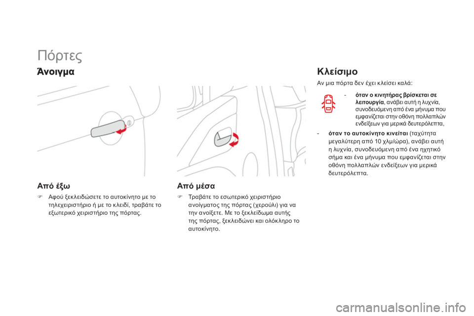 CITROEN DS3 2011  ΟΔΗΓΌΣ ΧΡΉΣΗΣ (in Greek)    
 
 
 
 
 
 
 
 
 
 
Πόρτες 
Από έξω
�)Αφού ξεκλειδώσετε το αυτοκίνητο με το 
τηλεχειριστήριο ή με το κλειδί, τραβάτε τ