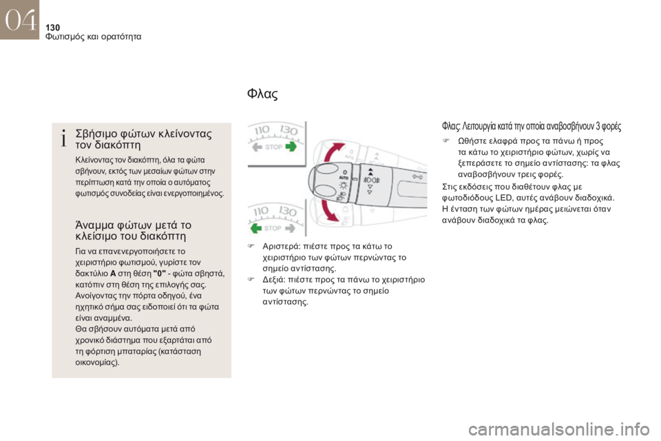 CITROEN DS4 2017 ΟΔΗΓΌΣ ΧΡΉΣΗΣ (in Greek) 130
DS4_el_Chap04_eclairage-et-visibilite_ed01-2016
ςβήσιμο φώτων κλείνοντας
τον διακόπτη
Κ λείνοντας τον διακόπτη, όλα τα φώτα
σβή CITROEN DS4 2017 ΟΔΗΓΌΣ ΧΡΉΣΗΣ (in Greek) 130
DS4_el_Chap04_eclairage-et-visibilite_ed01-2016
ςβήσιμο φώτων κλείνοντας
τον διακόπτη
Κ λείνοντας τον διακόπτη, όλα τα φώτα
σβή