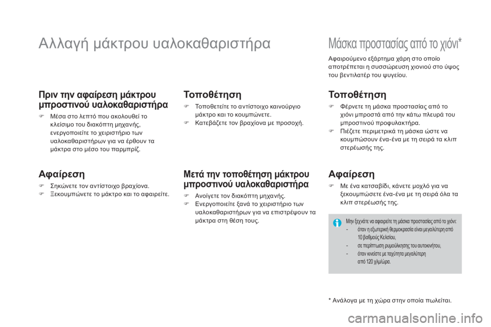 CITROEN DS4 2016  ΟΔΗΓΌΣ ΧΡΉΣΗΣ (in Greek) DS4_el_Chap09_info-pratiques_ed03-2015
Αλλαγή μάκτρου υαλοκαθαριστήρα
Πριν την αφαίρεση μάκτρου 
μπροστινού υαλοκαθαριστήρα
F