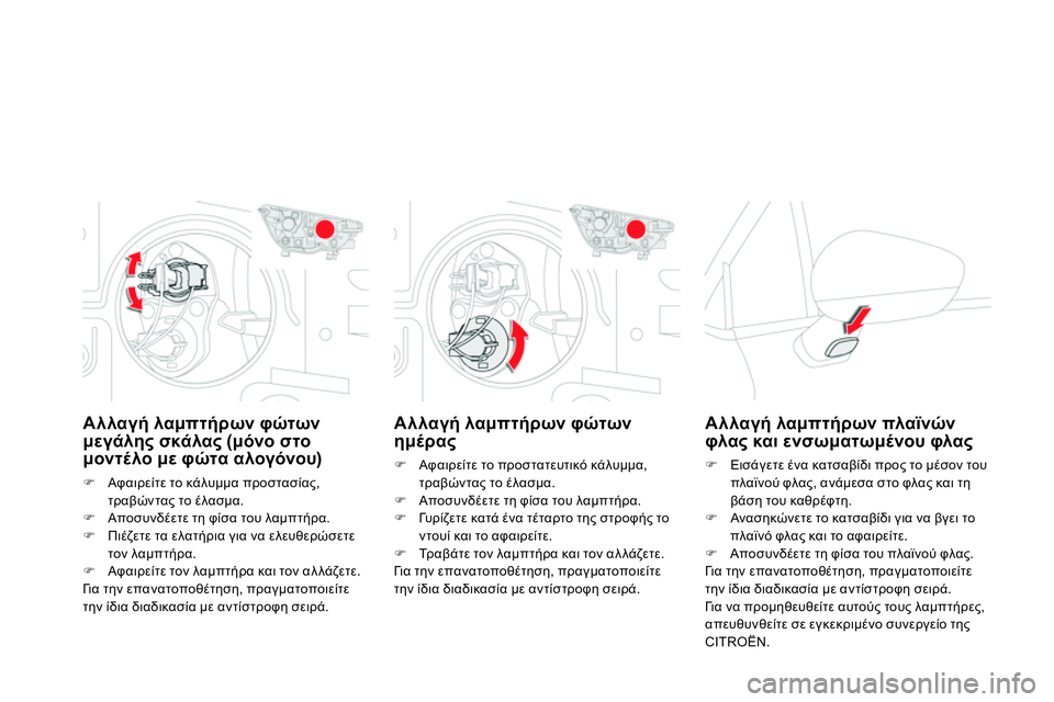 CITROEN DS4 2014 ΟΔΗΓΌΣ ΧΡΉΣΗΣ (in Greek)
Αλλαγή λαμπτήρων φώτων
ημέρας
Αφαιρείτε το προστατευτικό κάλυμμα,
τραβώντας το έλασμα.
CITROEN DS4 2014 ΟΔΗΓΌΣ ΧΡΉΣΗΣ (in Greek)
Αλλαγή λαμπτήρων φώτων
ημέρας
Αφαιρείτε το προστατευτικό κάλυμμα,
τραβώντας το έλασμα.
