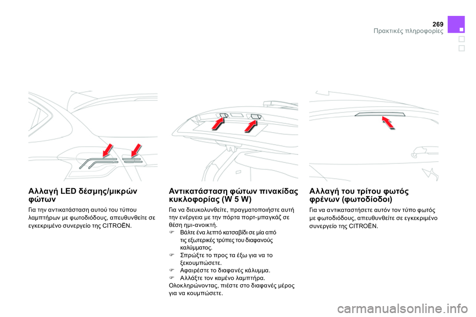 CITROEN DS4 2014 ΟΔΗΓΌΣ ΧΡΉΣΗΣ (in Greek) 269Πρακτικές πληροφορίες
Αλλαγή LED δέσμης/μικρών
φώτων
Αν τικατάσ ταση φώτων πινακίδας
κυκλοφορ CITROEN DS4 2014 ΟΔΗΓΌΣ ΧΡΉΣΗΣ (in Greek) 269Πρακτικές πληροφορίες
Αλλαγή LED δέσμης/μικρών
φώτων
Αν τικατάσ ταση φώτων πινακίδας
κυκλοφορ