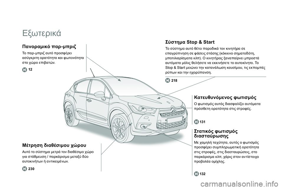 CITROEN DS4 2014  ΟΔΗΓΌΣ ΧΡΉΣΗΣ (in Greek)   Εξωτερικά 
 
 
 
Μέτρηση διαθέσιμου χώρου 
 
Αυτό το σύστημα μετρά τον διαθέσιμο χώρο 
για στάθμευση / παρκάρισμ