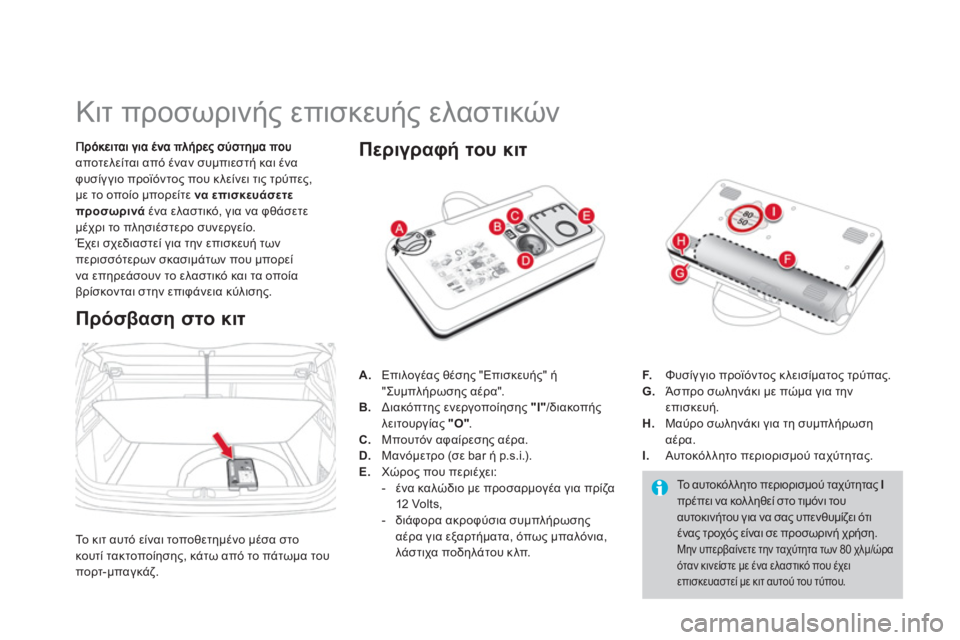 CITROEN DS4 2013  ΟΔΗΓΌΣ ΧΡΉΣΗΣ (in Greek)    
 
 
 
 
 
 
 
 
 
 
 
 
 
 
 
 
Κιτ προσωρινής επισκευής ελαστικών 
αποτελείται από έναν συμπιεστή και ένα 
φυσίγγιο προ