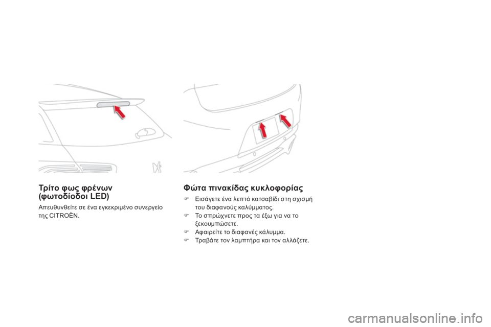 CITROEN DS5 2013  ΟΔΗΓΌΣ ΧΡΉΣΗΣ (in Greek) Φώτα πινακίδας κυκλοφορίας
�) 
 Εισάγετε ένα λεπτό κατσαβίδι στη σχισμήτου διαφανούς καλύμματος. �) 
 Το σπρώχν