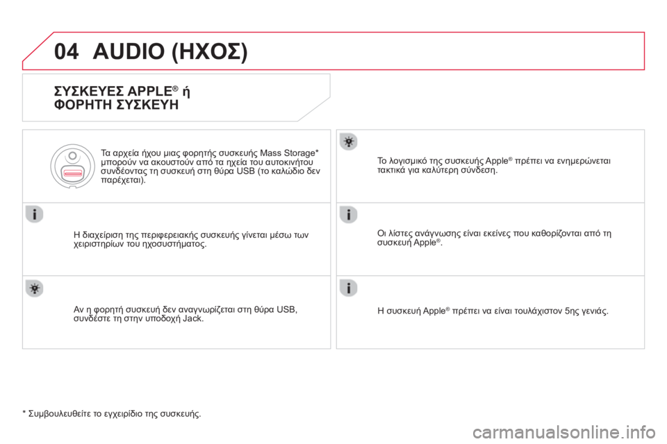 CITROEN DS5 2013 ΟΔΗΓΌΣ ΧΡΉΣΗΣ (in Greek) 04AUDIO (ΗΧΟΣ)
ΣΥΣΚΕΥΕΣ APPLE® ή
ΦΟΡΗΤΗ ΣΥΣΚΕΥΗ
Η διαχείριση της περιφερειακής συσκευής γίνεται μέσω των
χειρισ CITROEN DS5 2013 ΟΔΗΓΌΣ ΧΡΉΣΗΣ (in Greek) 04AUDIO (ΗΧΟΣ)
ΣΥΣΚΕΥΕΣ APPLE® ή
ΦΟΡΗΤΗ ΣΥΣΚΕΥΗ
Η διαχείριση της περιφερειακής συσκευής γίνεται μέσω των
χειρισ