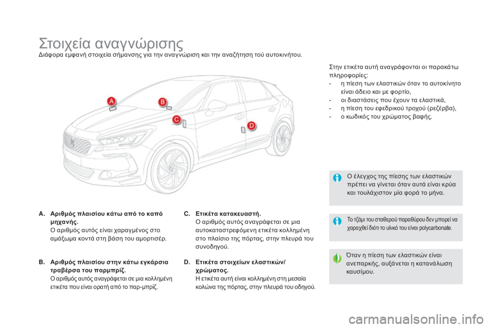 CITROEN DS5 HYBRID 2015 ΟΔΗΓΌΣ ΧΡΉΣΗΣ (in Greek) DS5_el_Chap10_caracteristiques_ed01-2015
ςτοιχεία αναγνώρισηςδιάφορα εμφανή στοιχεία σήμανσης για την αναγ νώριση και την αναζ CITROEN DS5 HYBRID 2015 ΟΔΗΓΌΣ ΧΡΉΣΗΣ (in Greek) DS5_el_Chap10_caracteristiques_ed01-2015
ςτοιχεία αναγνώρισηςδιάφορα εμφανή στοιχεία σήμανσης για την αναγ νώριση και την αναζ