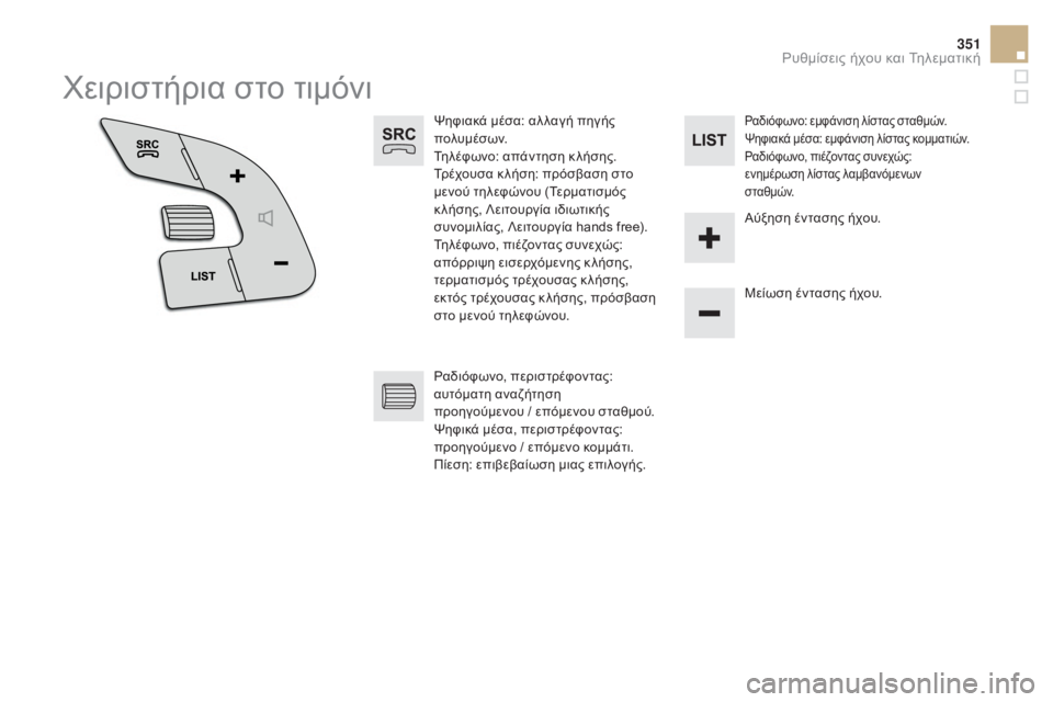 CITROEN DS5 HYBRID 2015 ΟΔΗΓΌΣ ΧΡΉΣΗΣ (in Greek) 351
DS5_el_Chap11d_RD5_ed01-2015
χειριστήρια στο τιμόνι
Ψηφιακά μέσα: αλ λαγή πηγής
πολυμέσων.
Τηλέφωνο: απάντηση κ λήσης.
Τ CITROEN DS5 HYBRID 2015 ΟΔΗΓΌΣ ΧΡΉΣΗΣ (in Greek) 351
DS5_el_Chap11d_RD5_ed01-2015
χειριστήρια στο τιμόνι
Ψηφιακά μέσα: αλ λαγή πηγής
πολυμέσων.
Τηλέφωνο: απάντηση κ λήσης.
Τ