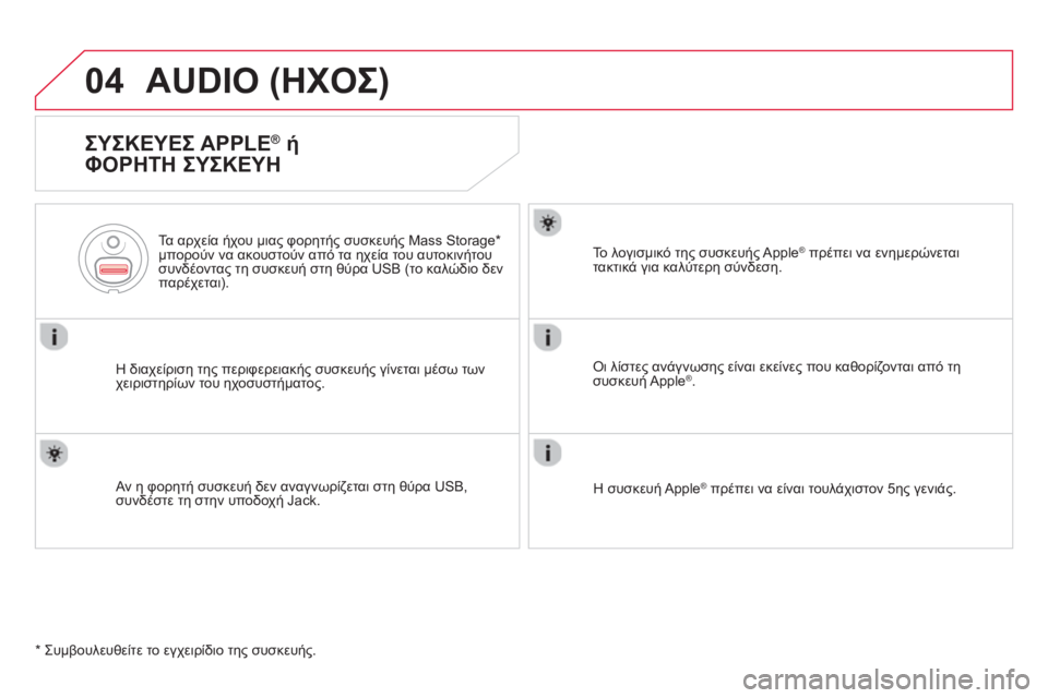 CITROEN DS5 HYBRID 2013 ΟΔΗΓΌΣ ΧΡΉΣΗΣ (in Greek) 04AUDIO (ΗΧΟΣ)
ΣΥΣΚΕΥΕΣ APPLE® ή
ΦΟΡΗΤΗ ΣΥΣΚΕΥΗ
Η διαχείριση της περιφερειακής συσκευής γίνεται μέσω των
χειρισ CITROEN DS5 HYBRID 2013 ΟΔΗΓΌΣ ΧΡΉΣΗΣ (in Greek) 04AUDIO (ΗΧΟΣ)
ΣΥΣΚΕΥΕΣ APPLE® ή
ΦΟΡΗΤΗ ΣΥΣΚΕΥΗ
Η διαχείριση της περιφερειακής συσκευής γίνεται μέσω των
χειρισ