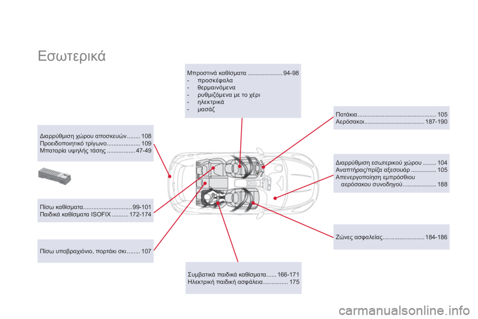 CITROEN DS5 HYBRID 2012  ΟΔΗΓΌΣ ΧΡΉΣΗΣ (in Greek)   Εσωτερικά 
 
 
 
Διαρρύθμιση χώρου αποσκευών ........ 108 
  Προειδοποιητικό τρίγωνο .................... 109 
  Μπαταρία υψηλής