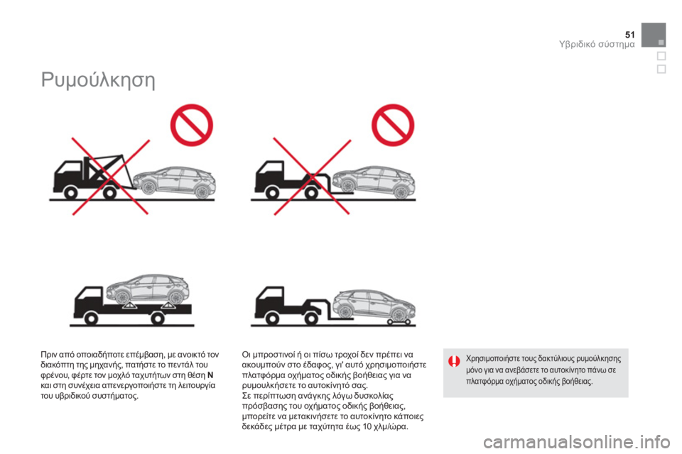 CITROEN DS5 HYBRID 2012  ΟΔΗΓΌΣ ΧΡΉΣΗΣ (in Greek) 51Υβριδικό σύστημα
 
 
 
 
 
 
 
 
 
Ρυμούλκηση 
 
 
 
Πριν από οποιαδήποτε επέμβαση, με ανοικτό τον
διακόπτη της μηχανή