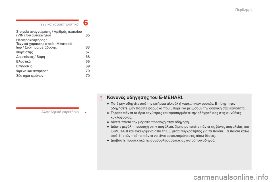 CITROEN E-MEHARI 2016  ΟΔΗΓΌΣ ΧΡΉΣΗΣ (in Greek) .
e-mehari_el_Chap00a_sommaire_ed02-2016
ςτοιχεία αναγ νώρισης / Αριθμός πλαισίου 
( VIN) του αυτοκινήτου 65
H
λεκτροκινητήρας
 : 
  
Τ�