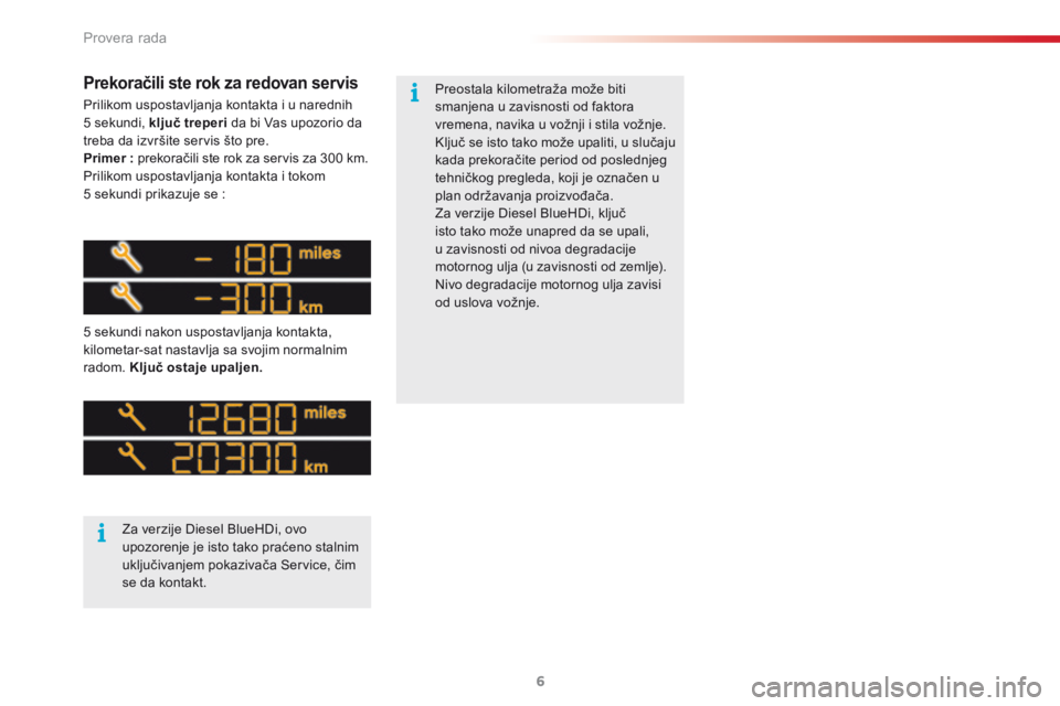 CITROEN C3 2015  Priručnik (in Serbian) Provera rada6
C3-add_sr_Chap01_Controle-de-marche_ed01-2014
 Prilikom uspostavljanja kontakta i u narednih 5 sekundi,  ključ treperi  da bi Vas upozorio da treba da izvršite servis što pre. Primer 