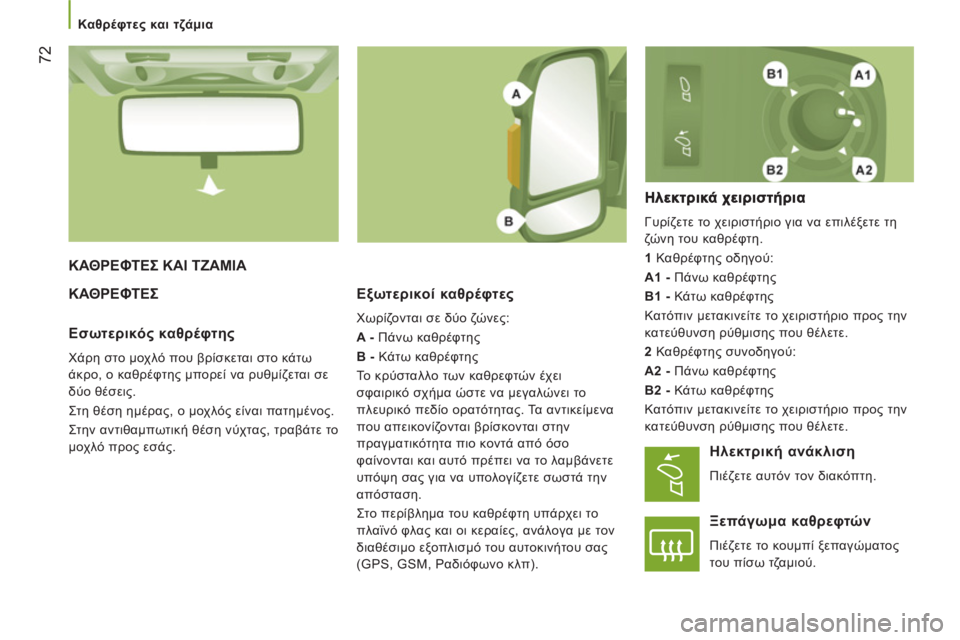 CITROEN JUMPER 2012  ΟΔΗΓΌΣ ΧΡΉΣΗΣ (in Greek)    
 
Καθρέφτες και τζάμια  
 
72
 
ΚΑΘΡΕΦΤΕΣ ΚΑΙ ΤΖΑΜΙΑ
  ΚΑΘΡΕ
ΦΤΕΣ Εξωτερικοί καθρέφτες
 
Χωρίζονται σε δύο ζώνες