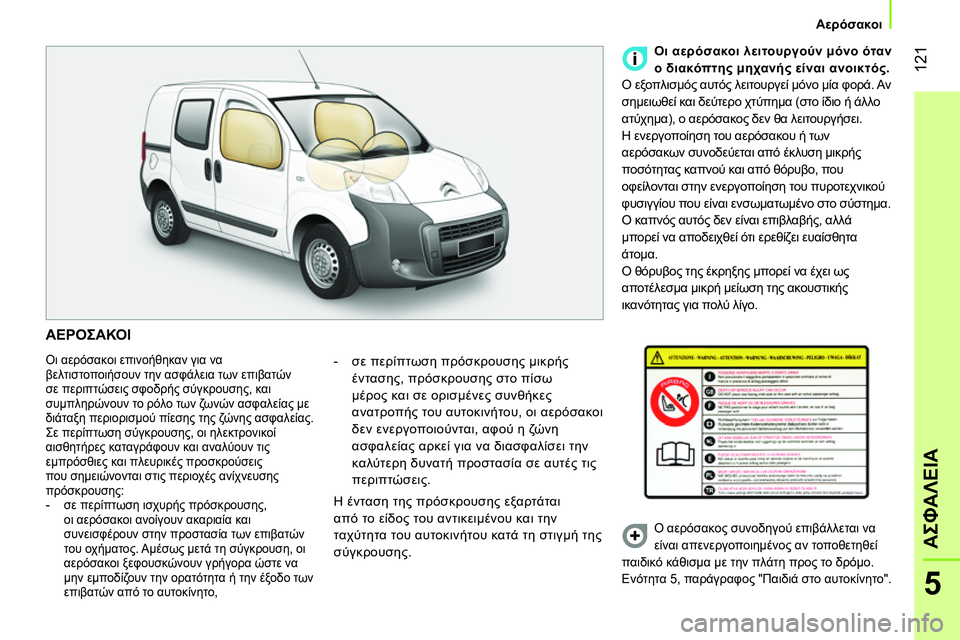 CITROEN NEMO 2014 ΟΔΗΓΌΣ ΧΡΉΣΗΣ (in Greek) 121
5
ΑΣΦΑΛΕΙΑ
Αερόσακοι
ΑΕΡΟΣΑΚΟΙ
Οι αερόσακοι επινοήθηκαν για να
βελτιστοποιήσουν την ασφάλεια τω CITROEN NEMO 2014 ΟΔΗΓΌΣ ΧΡΉΣΗΣ (in Greek) 121
5
ΑΣΦΑΛΕΙΑ
Αερόσακοι
ΑΕΡΟΣΑΚΟΙ
Οι αερόσακοι επινοήθηκαν για να
βελτιστοποιήσουν την ασφάλεια τω