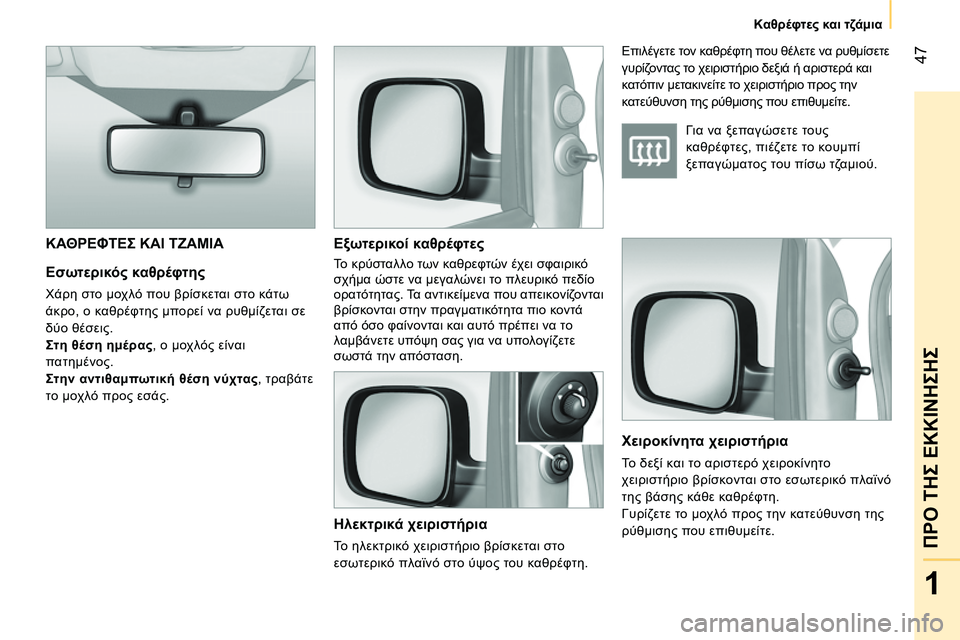 CITROEN NEMO 2014 ΟΔΗΓΌΣ ΧΡΉΣΗΣ (in Greek) 47
1
ΠΡΟ ΤΗΣ ΕΚΚΙΝΗΣΗΣ
Καθρέφτες και τζάμια
Εσωτερικός καθρέφτης
Χάρη στο μοχλό που βρίσκεται στο κάτω
άκ CITROEN NEMO 2014 ΟΔΗΓΌΣ ΧΡΉΣΗΣ (in Greek) 47
1
ΠΡΟ ΤΗΣ ΕΚΚΙΝΗΣΗΣ
Καθρέφτες και τζάμια
Εσωτερικός καθρέφτης
Χάρη στο μοχλό που βρίσκεται στο κάτω
άκ