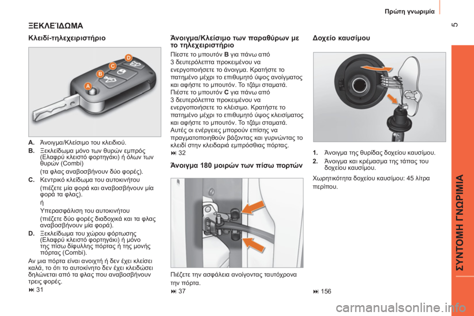 CITROEN NEMO 2013 ΟΔΗΓΌΣ ΧΡΉΣΗΣ (in Greek) 5
ΣΥΝΤΟΜΗ ΓΝΩΡΙΜΙΑ
Πρώτη γνωριμία
ΞΕΚΛΕΊΔΩΜΑ
Κλειδί-τηλεχειριστήριο
A.
Άνοιγμα/Κλείσιμο του κλειδ CITROEN NEMO 2013 ΟΔΗΓΌΣ ΧΡΉΣΗΣ (in Greek) 5
ΣΥΝΤΟΜΗ ΓΝΩΡΙΜΙΑ
Πρώτη γνωριμία
ΞΕΚΛΕΊΔΩΜΑ
Κλειδί-τηλεχειριστήριο
A.
Άνοιγμα/Κλείσιμο του κλειδ