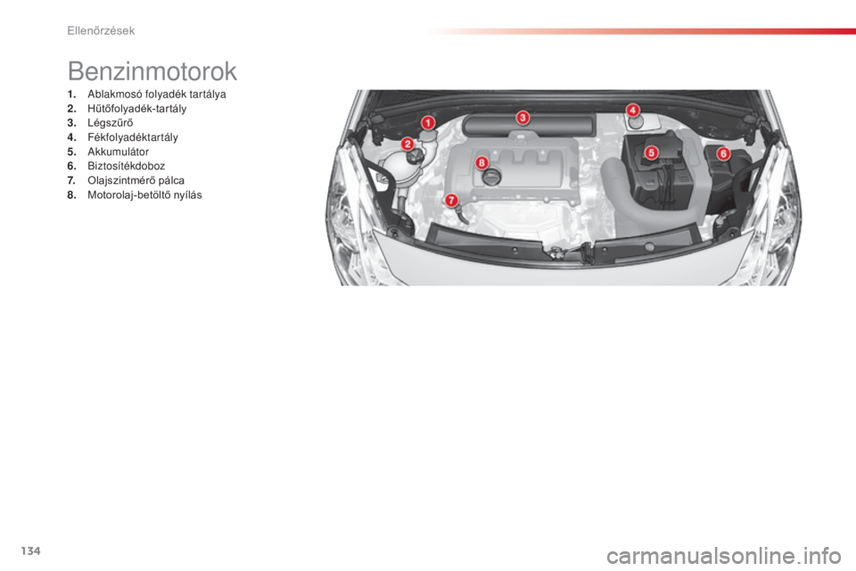 CITROEN C3 2015 Kezelési útmutató (in Hungarian) 134
Benzinmotorok
1. ablakmosó folyadék tartálya
2. Hűtőfolyadék-tartály
3.
L
égszűrő
4.
F
ékfolyadéktartály
5.
ak
kumulátor
6.
Biztosítékdoboz
7.
O
lajszintmérő pálca
8. CITROEN C3 2015 Kezelési útmutató (in Hungarian) 134
Benzinmotorok
1. ablakmosó folyadék tartálya
2. Hűtőfolyadék-tartály
3.
L
égszűrő
4.
F
ékfolyadéktartály
5.
ak
kumulátor
6.
Biztosítékdoboz
7.
O
lajszintmérő pálca
8.