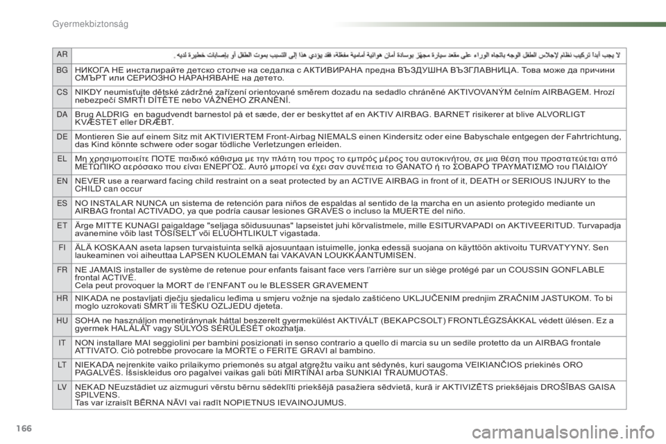 CITROEN C5 2016  Kezelési útmutató (in Hungarian) aR
BG
НИКОГА НЕ инсталирайте детско столче на седалка с АКТИВИРАНА предна ВЪЗДУШНА ВЪЗГЛАВНИЦ А. Това може да п�