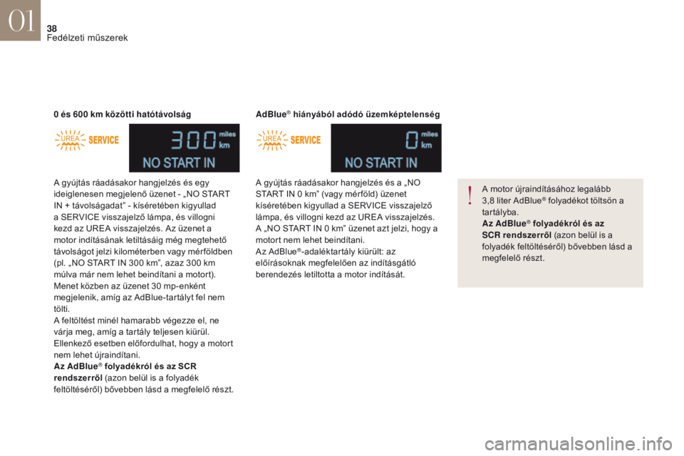 CITROEN DS4 2017 Kezelési útmutató (in Hungarian) 38
DS4_hu_Chap01_instruments- de-bord_ed01-2016
A gyújtás ráadásakor hangjelzés és egy
ideiglenesen megjelenő üzenet - „NO START
IN + távolságadat” - kíséretében kigyullad
a SERVIC CITROEN DS4 2017 Kezelési útmutató (in Hungarian) 38
DS4_hu_Chap01_instruments- de-bord_ed01-2016
A gyújtás ráadásakor hangjelzés és egy
ideiglenesen megjelenő üzenet - „NO START
IN + távolságadat” - kíséretében kigyullad
a SERVIC