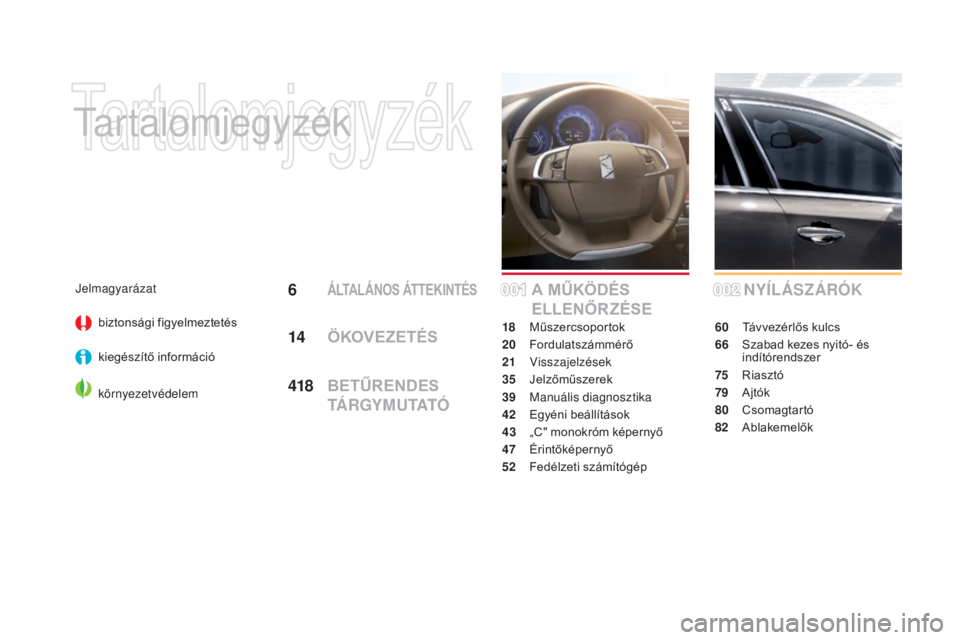 CITROEN DS4 2015 Kezelési útmutató (in Hungarian) DS4_hu_Chap00a_sommaire_ed02-2015
Tartalomjegyzék
NYÍLÁSZÁRÓK
60 Távvezérlős kulcs
66
S
zabad kezes nyitó- és
indítórendszer
75
R
iasztó
79
A
jtók
80
C
somagtartó
82
A
blakeme CITROEN DS4 2015 Kezelési útmutató (in Hungarian) DS4_hu_Chap00a_sommaire_ed02-2015
Tartalomjegyzék
NYÍLÁSZÁRÓK
60 Távvezérlős kulcs
66
S
zabad kezes nyitó- és
indítórendszer
75
R
iasztó
79
A
jtók
80
C
somagtartó
82
A
blakeme