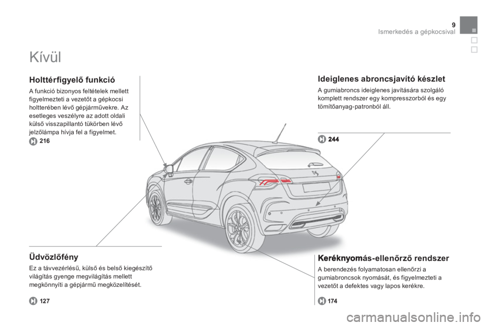 CITROEN DS4 2011  Kezelési útmutató (in Hungarian) 9Ismerkedés a gépkocsival
  Kívül  
 
 
Üdvözlőfény 
 
Ez a távvezérlésű, k