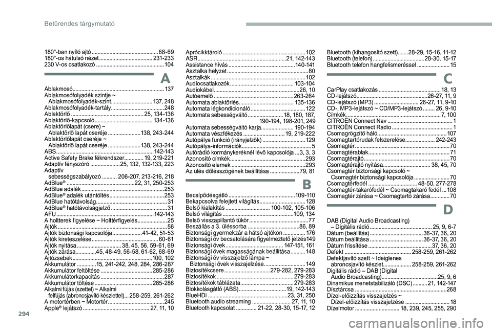CITROEN JUMPER SPACETOURER 2018 Kezelési útmutató (in Hungarian) 294
Ablakmosó.............................................................. 137
Ablakmosófolyadék szintje ~ Ablakmosófolyadék-szint
............................ 1
37, 248
Ablakmosófolyadék-t CITROEN JUMPER SPACETOURER 2018 Kezelési útmutató (in Hungarian) 294
Ablakmosó.............................................................. 137
Ablakmosófolyadék szintje ~ Ablakmosófolyadék-szint
............................ 1
37, 248
Ablakmosófolyadék-t