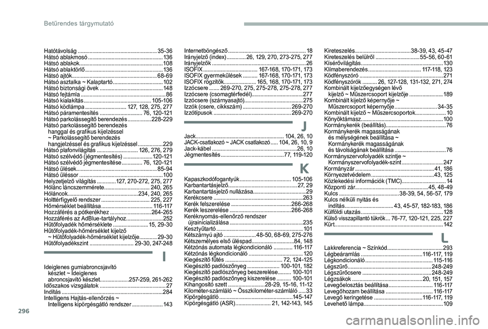 CITROEN JUMPER SPACETOURER 2018 Kezelési útmutató (in Hungarian) 296
LLakkreferencia ~ Színkód ......................................2 93
Légbeáramlás .......................................... 11
6 -117, 11 9
Légkondicionáló
............................ CITROEN JUMPER SPACETOURER 2018 Kezelési útmutató (in Hungarian) 296
LLakkreferencia ~ Színkód ......................................2 93
Légbeáramlás .......................................... 11
6 -117, 11 9
Légkondicionáló
............................