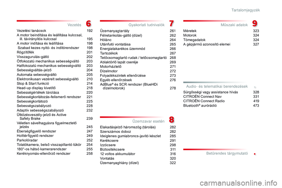 CITROEN JUMPER SPACETOURER 2017  Kezelési útmutató (in Hungarian) .
.
Spacetourer-VP_hu_Chap00a_sommaire_ed01-2016
Vezetési tanácsok 192
A motor beindítása és leállítása kulccsal,   ill. távirányítós kulccsal
 
1
 95
A motor indítása és leállítása
