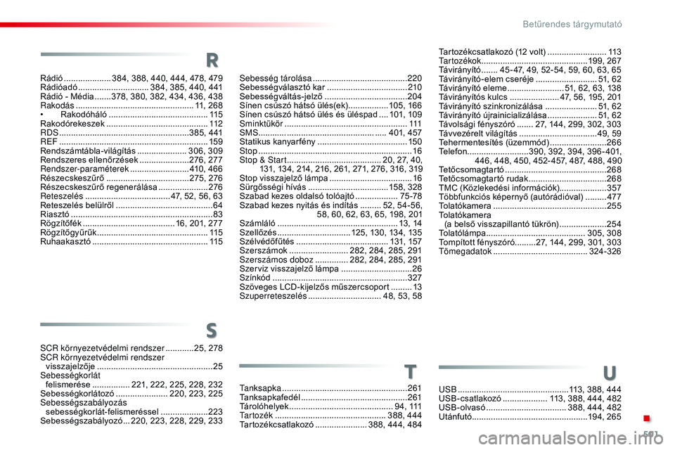 CITROEN JUMPER SPACETOURER 2017 Kezelési útmutató (in Hungarian) 501
Spacetourer-VP_hu_Chap11_index-alpha_ed01-2016
Sebesség tárolása ........................................2 20
Sebességválasztó kar .................................. 2
10
Sebességváltás-j CITROEN JUMPER SPACETOURER 2017 Kezelési útmutató (in Hungarian) 501
Spacetourer-VP_hu_Chap11_index-alpha_ed01-2016
Sebesség tárolása ........................................2 20
Sebességválasztó kar .................................. 2
10
Sebességváltás-j