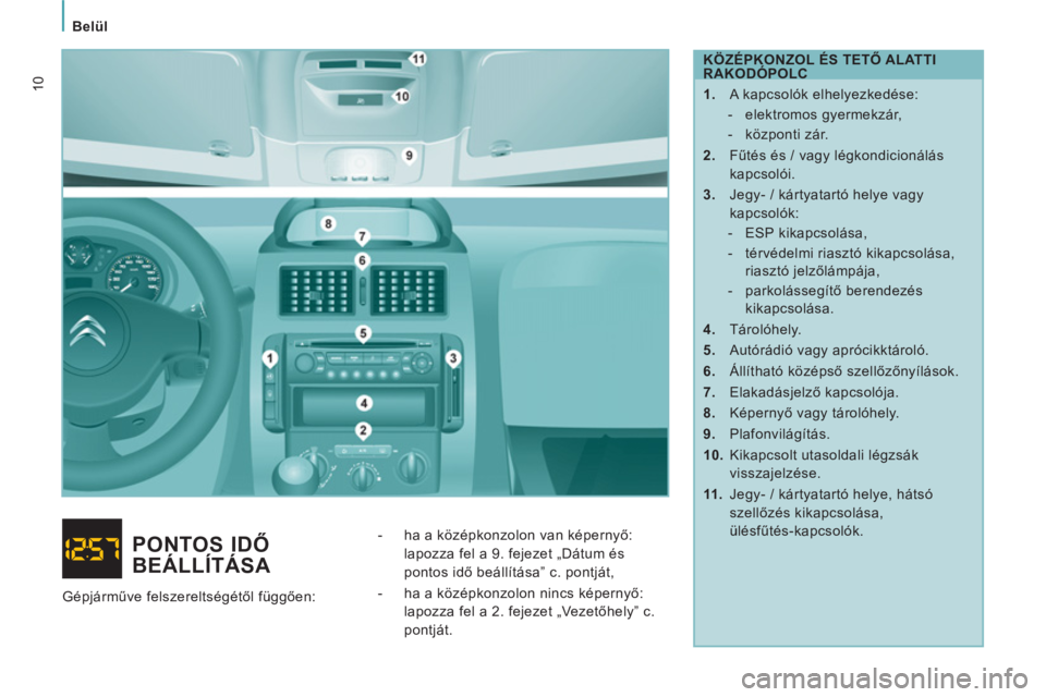 CITROEN JUMPER MULTISPACE 2013 Kezelési útmutató (in Hungarian) Belül
10
KÖZÉPKONZOL ÉS TETŐ ALATTI
RAKODÓPOLC
1.
A kapcsolók elhelyezkedése:
- elektromos gyermekzár,
- központi zár.
2.
Fűtés és / vagy légkondici CITROEN JUMPER MULTISPACE 2013 Kezelési útmutató (in Hungarian) Belül
10
KÖZÉPKONZOL ÉS TETŐ ALATTI
RAKODÓPOLC
1.
A kapcsolók elhelyezkedése:
- elektromos gyermekzár,
- központi zár.
2.
Fűtés és / vagy légkondici