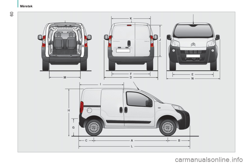CITROEN NEMO 2014  Kezelési útmutató (in Hungarian)  60
 
 
 
Méretek  
  