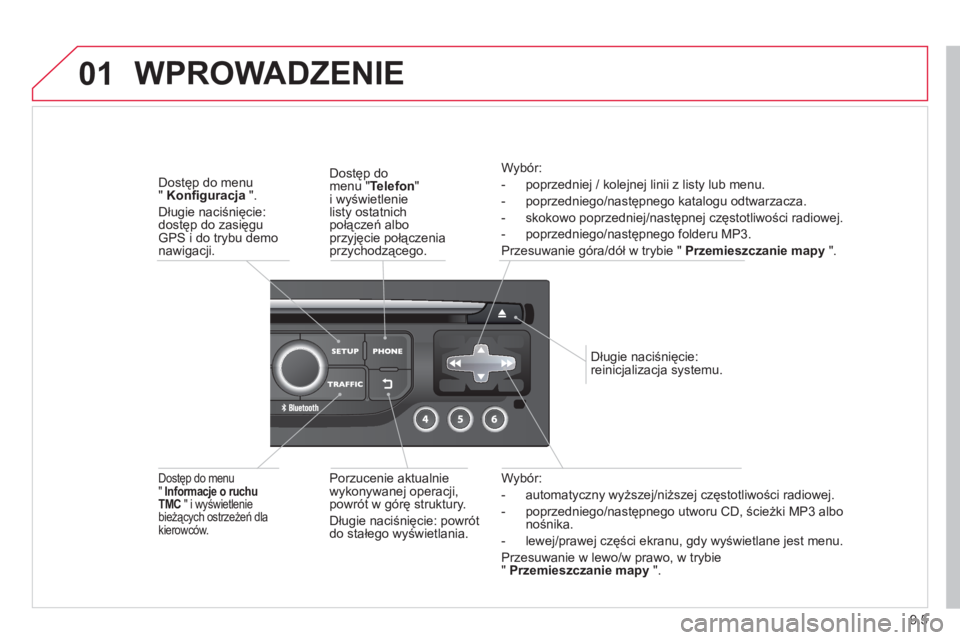 CITROEN BERLINGO ELECTRIC 2015 Instrukcja obsługi (in Polish) 9.5
01
Wybór:
- automatyczny wyższej/niższej częstotliwości radiowej.
- poprzedniego
/następnego utworu CD, ścieżki MP3 albo nośnika.
- lewej
/prawej części ekranu, gdy wyświetlane jes CITROEN BERLINGO ELECTRIC 2015 Instrukcja obsługi (in Polish) 9.5
01
Wybór:
- automatyczny wyższej/niższej częstotliwości radiowej.
- poprzedniego
/następnego utworu CD, ścieżki MP3 albo nośnika.
- lewej
/prawej części ekranu, gdy wyświetlane jes