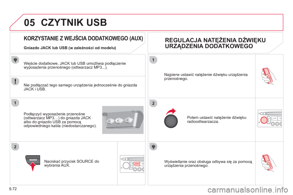 CITROEN BERLINGO ELECTRIC 2015 Instrukcja obsługi (in Polish) 9.72
05
Wyświetlanie oraz obsługa odbywa się za pomocą urządzenia przenośnego. Najpierw ustawić natężenie dźwięku urządzenia
przenośnego.
Potem ustawić natężenie dźwięku
radioo CITROEN BERLINGO ELECTRIC 2015 Instrukcja obsługi (in Polish) 9.72
05
Wyświetlanie oraz obsługa odbywa się za pomocą urządzenia przenośnego. Najpierw ustawić natężenie dźwięku urządzenia
przenośnego.
Potem ustawić natężenie dźwięku
radioo