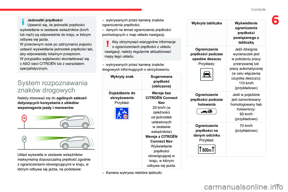 CITROEN BERLINGO VAN 2021 Instrukcja obsługi (in Polish) 11 7
Conduite
6Jednostki prędkości
Upewnić się, że jednostki prędkości
wyświetlane w zestawie wskaźników (km/h
lub mph) są odpowiednie do kraju, w którym
odbywa się jazda.
W przeciwnym CITROEN BERLINGO VAN 2021 Instrukcja obsługi (in Polish) 11 7
Conduite
6Jednostki prędkości
Upewnić się, że jednostki prędkości
wyświetlane w zestawie wskaźników (km/h
lub mph) są odpowiednie do kraju, w którym
odbywa się jazda.
W przeciwnym